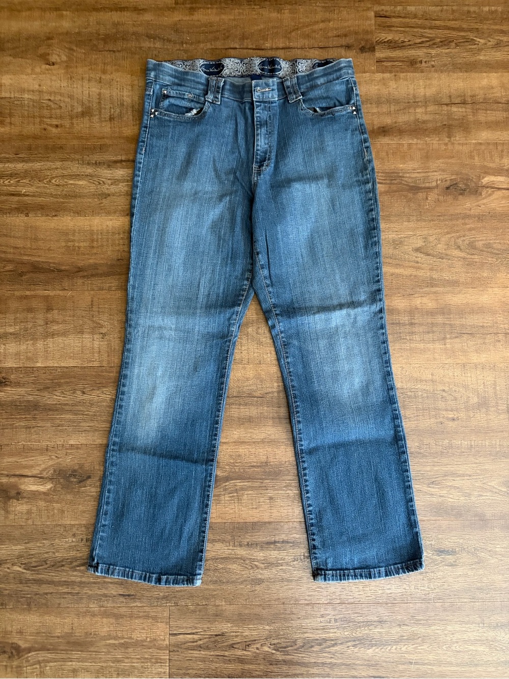 ✨ GLORIA VANDERBILT Y2K Studded Paisley-Waist Straight Jeans ✨